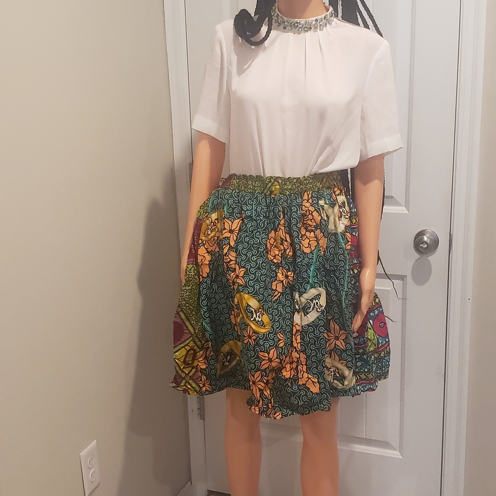 Colorful Patterned Women's Skirt. Elastic Waist
